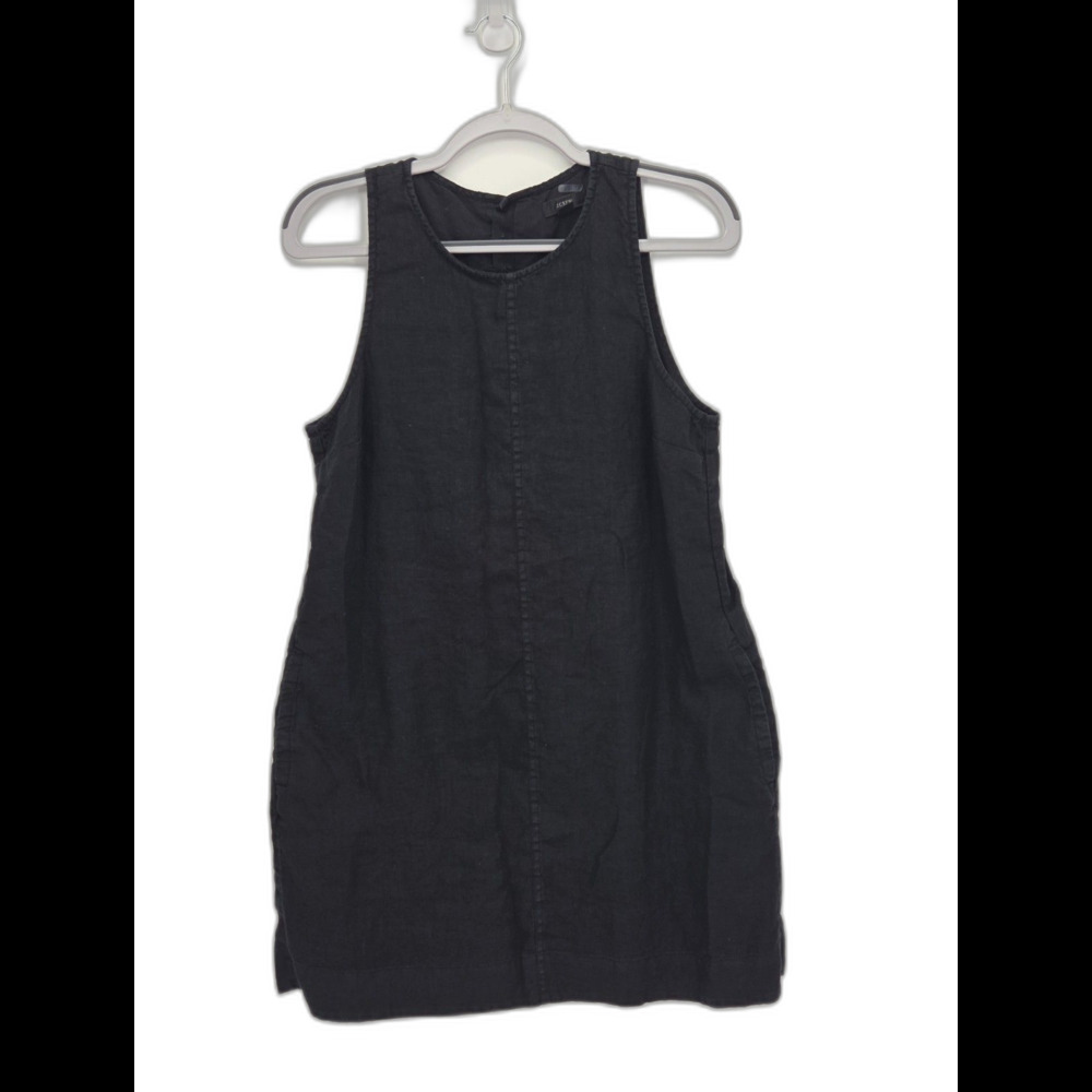 J Crew Womens Button Back Linen Shift Dress Sleeveless Black Size 6